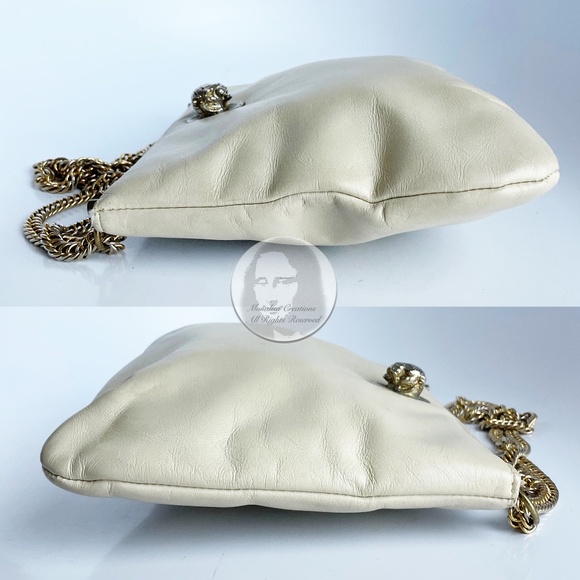 Vintage Ruth Saltz Shoulder Bag Retro 80s Eggshell Leather with Cougar Head - Picture 4 of 9